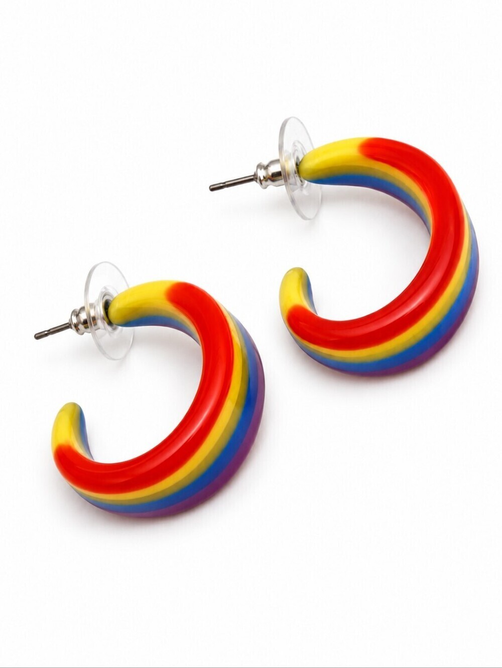 Vintage 1980s Multicolor Rainbow Acrylic Hoop Earrings